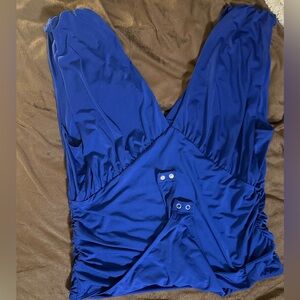 Express Royal Blue Plunge Bodysuit